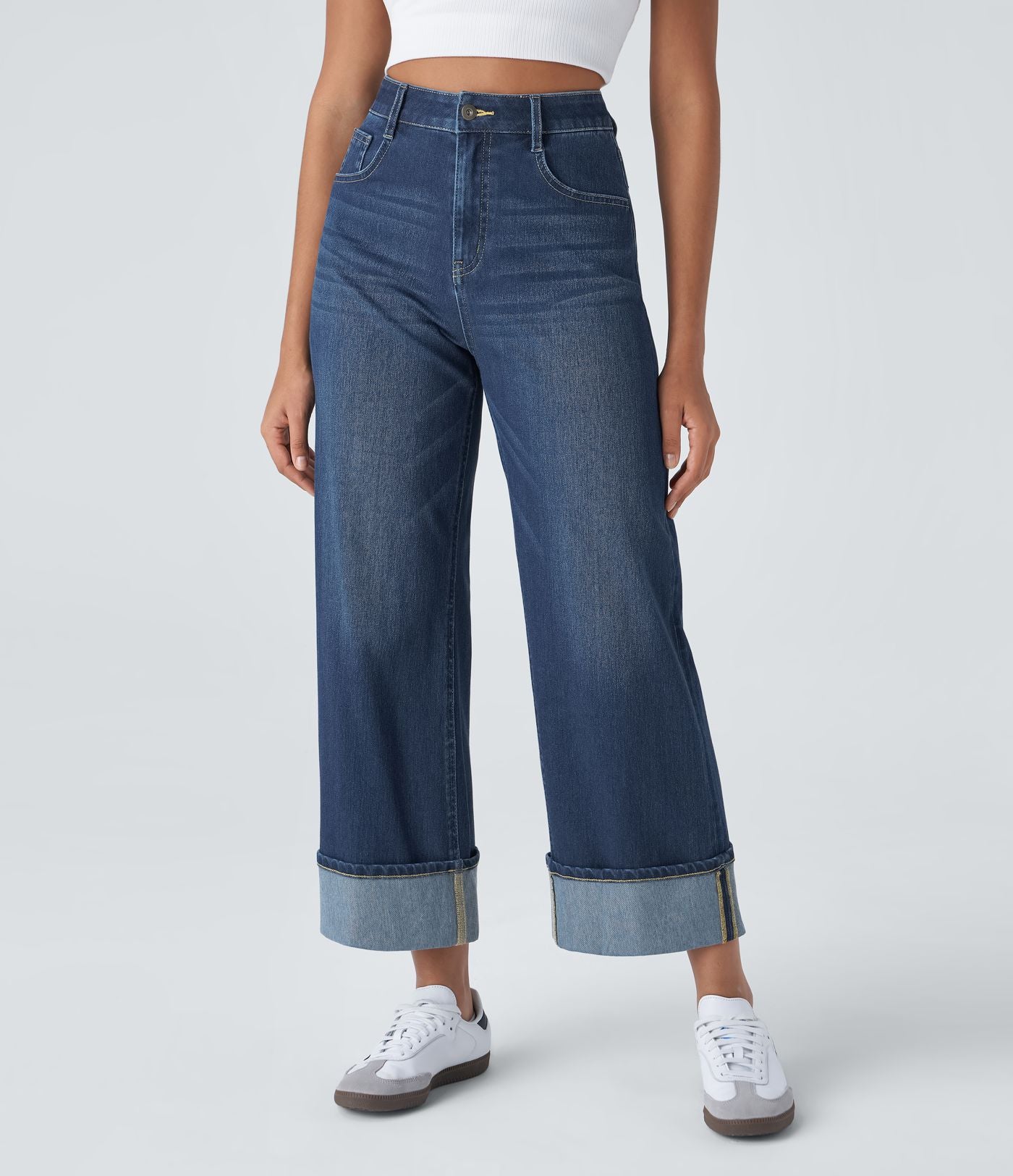 Halara Flex™ Jean Larges Taille Haute Ourlet Roulotté Multiples Poches