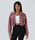 Veste Casual en Velours Côtelé à Boutons Poches Col Court