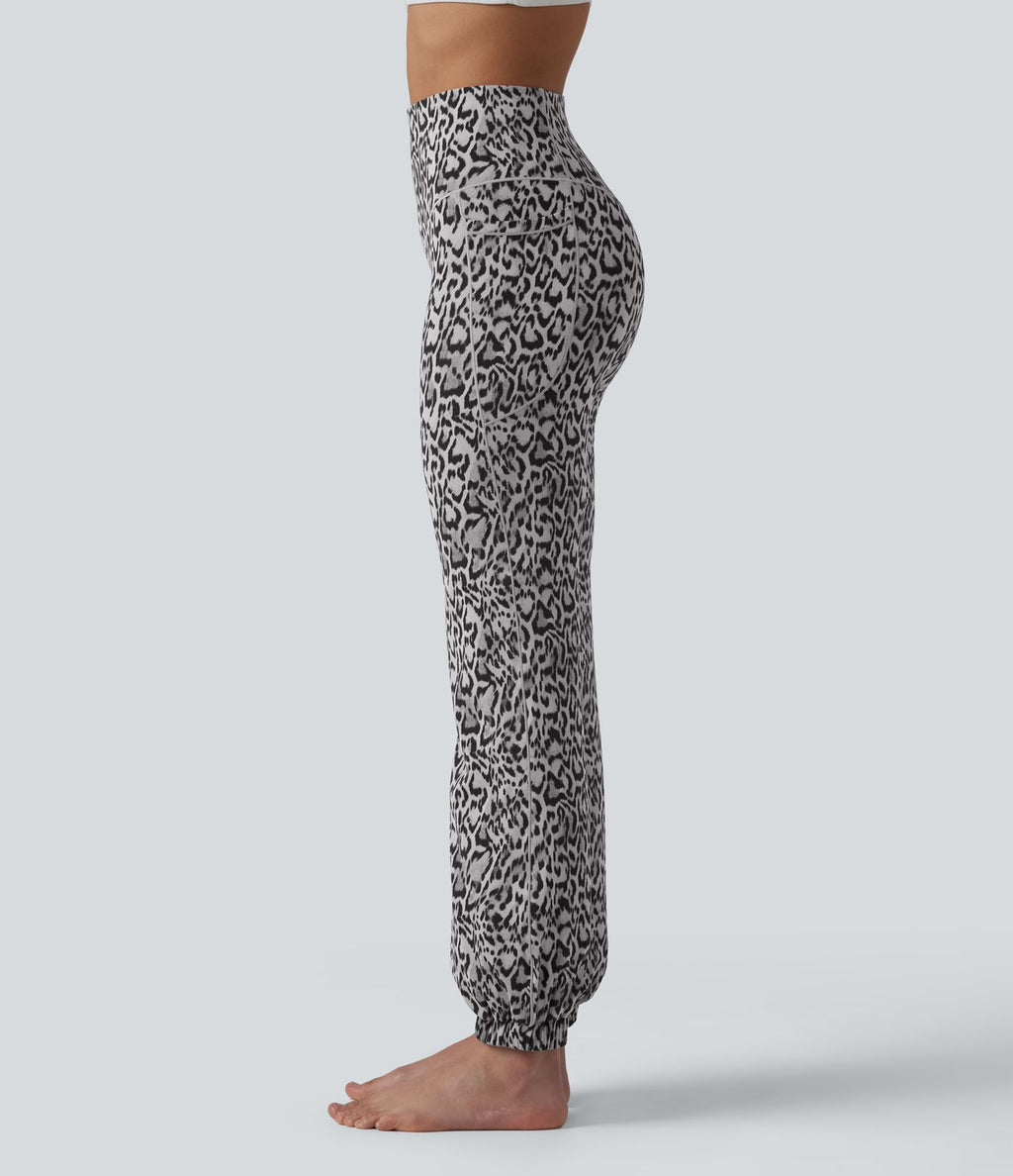 SoftlyZero™ Jogging ballon de danse taille haute imprimé léopard, avec poches – Protection UPF 40+