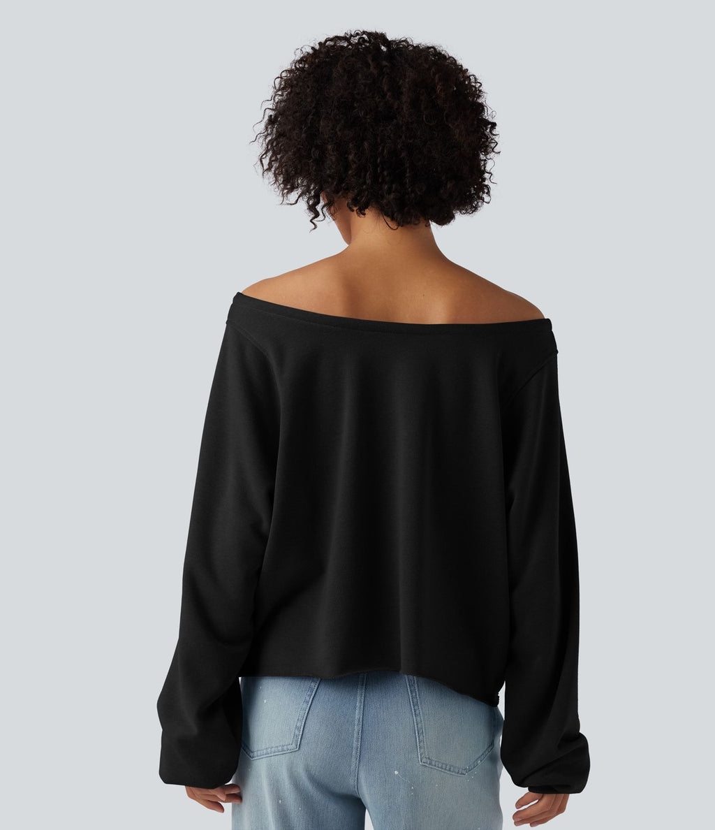 Sweat décontracté épaules dénudées manches longues