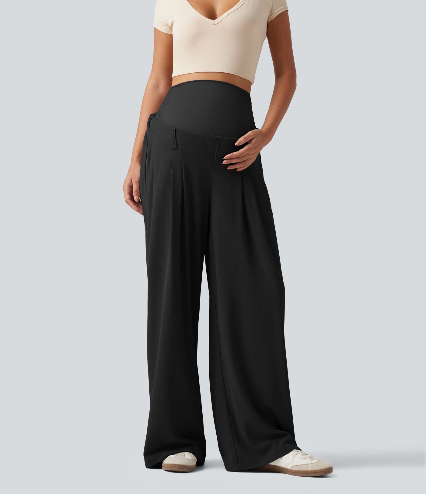 Pantalon de grossesse large esprit bureau Halara Flex™ taille très haute en tissu gaufré avec poches