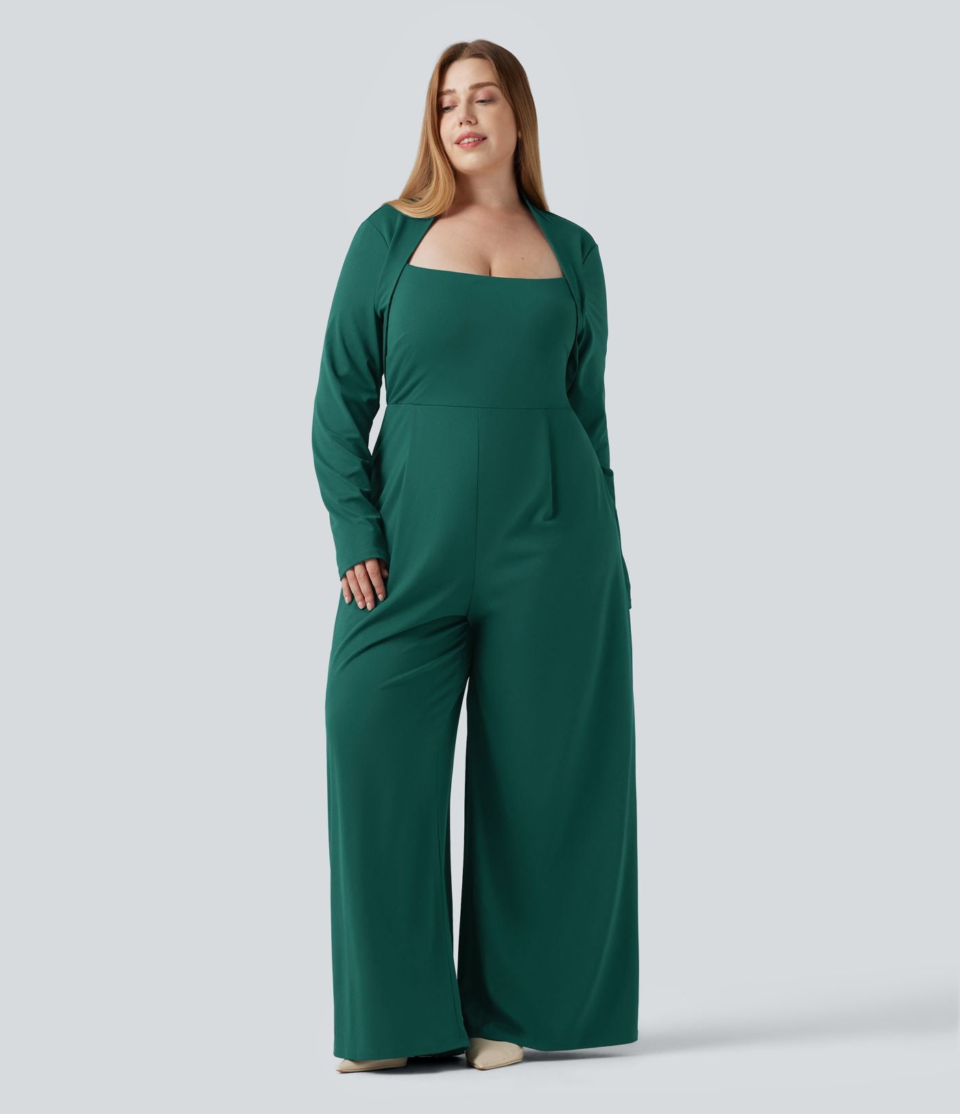 Combinaison grande taille à manches longues et jambes larges avec brassière intégrée