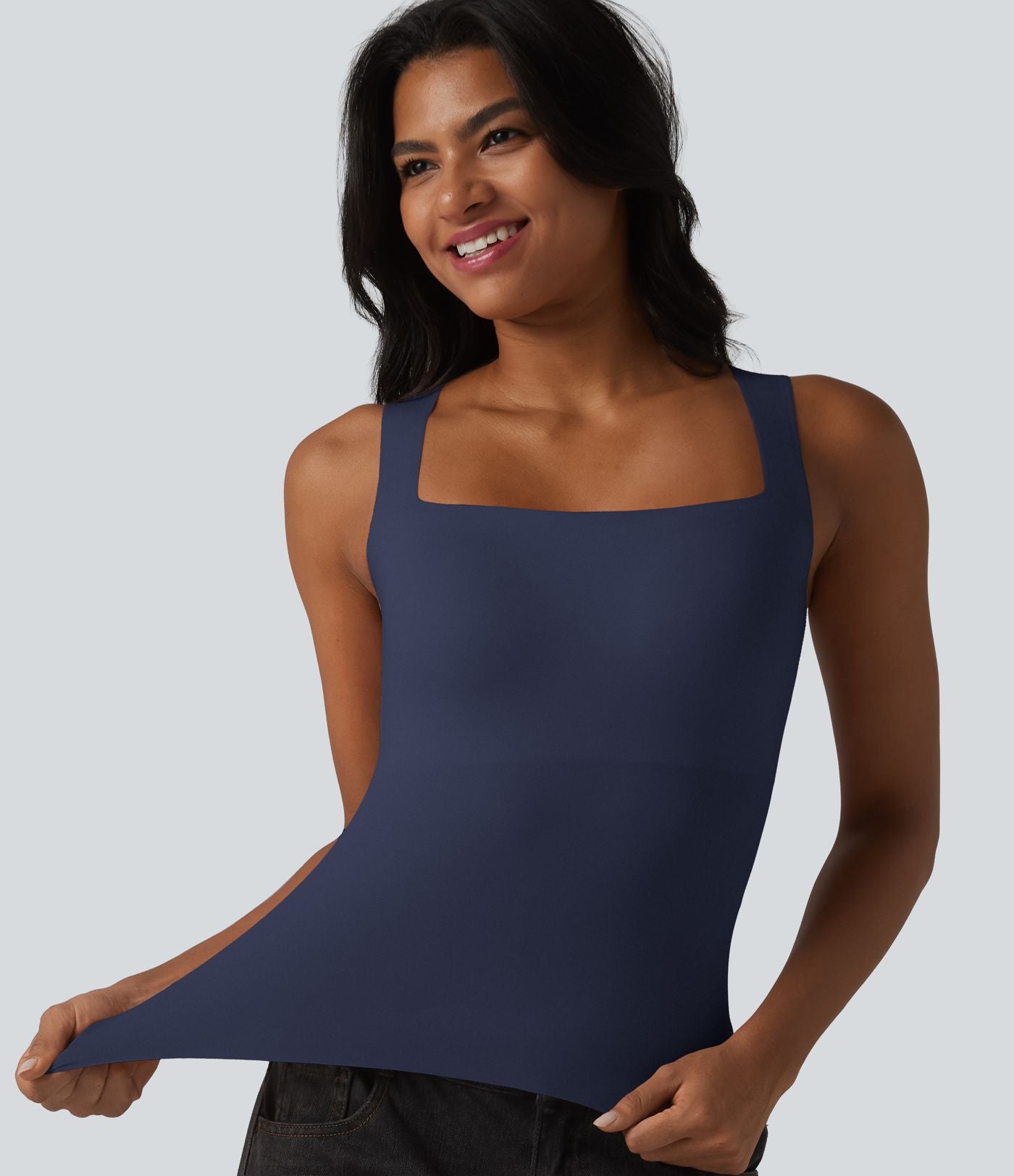 Débardeur décontracté col carré avec soutien-gorge intégré bonnets B-E