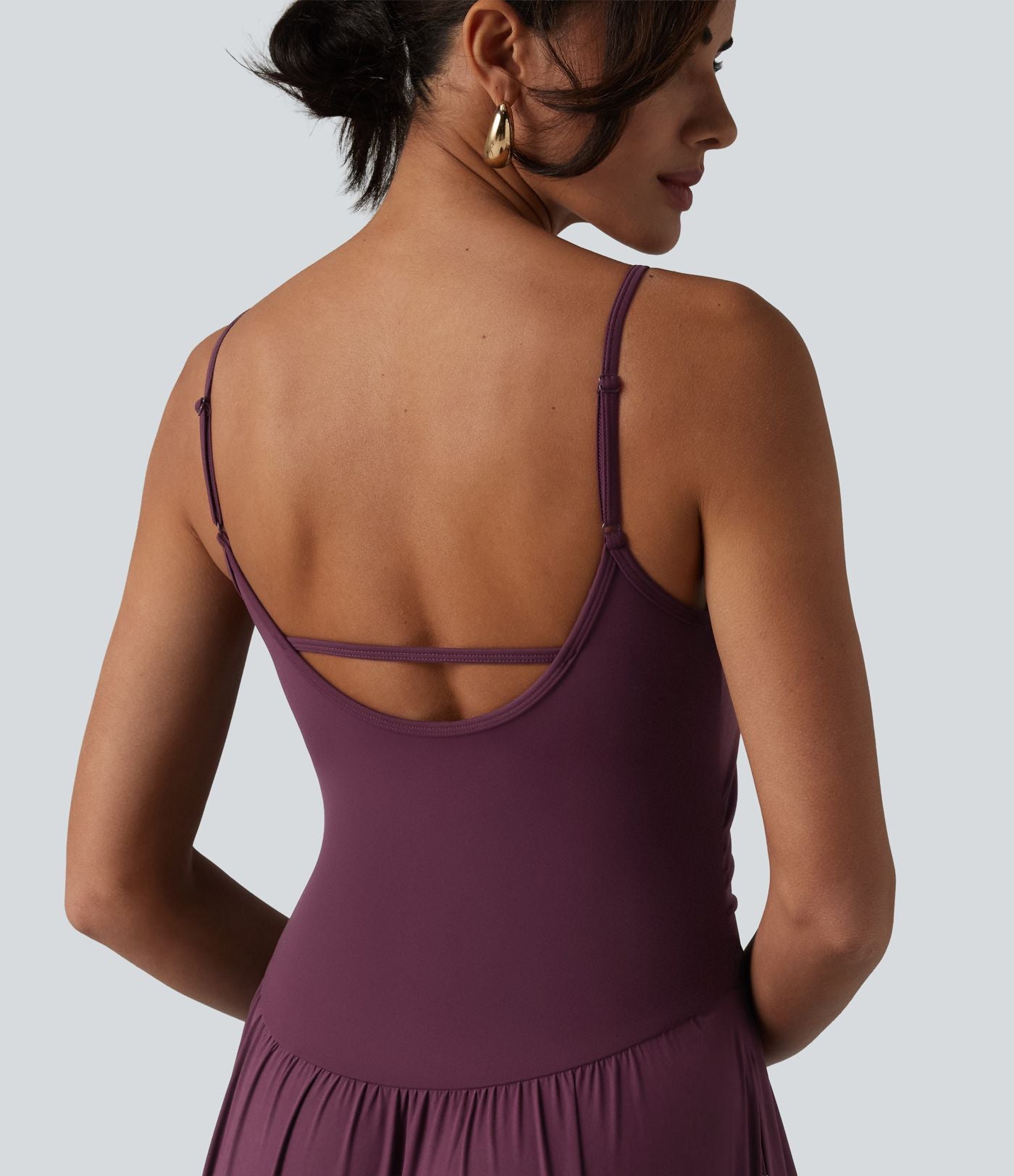 Robe nuisette maxi fluide Breezeful™ à séchage rapide dos nu avec bretelles ajustables, fronces et brassière intégrée - Demoiselle d'honneur et invitée de mariage