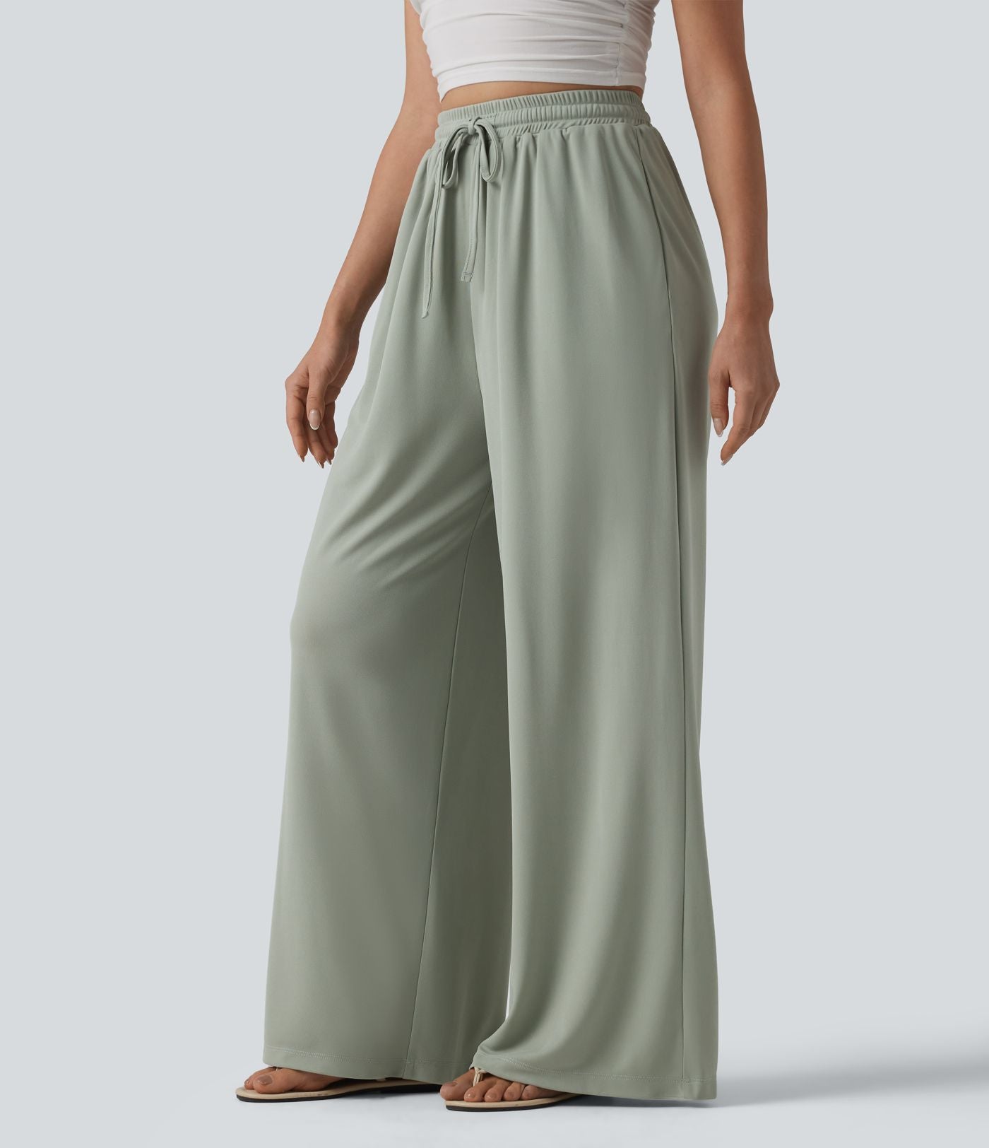 Pantalon large taille haute avec cordon de serrage et poches
