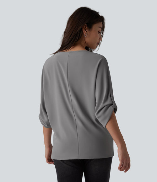 Blouse esprit bureau défroissage facile, col V et manches longues