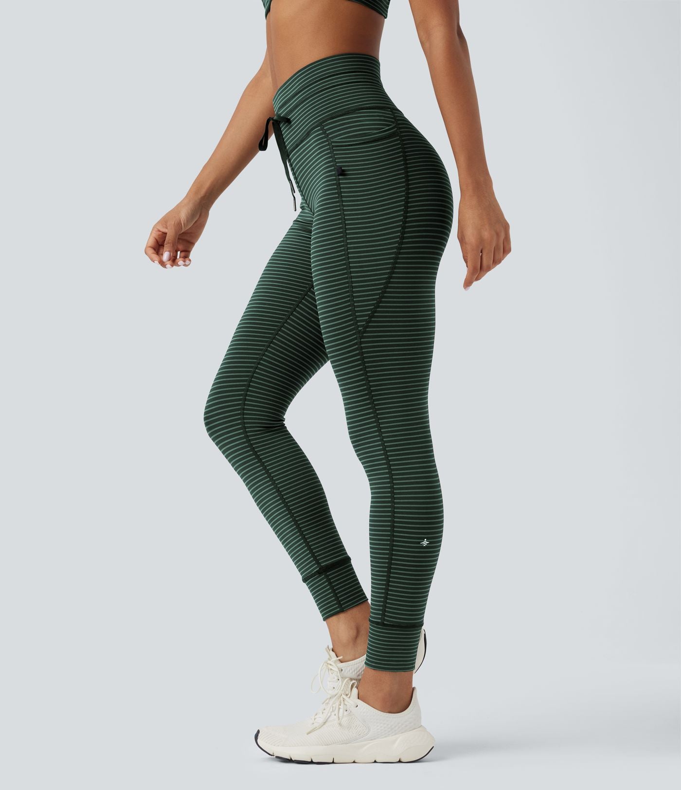 Legging de yoga rayé taille haute avec cordon de serrage et poches