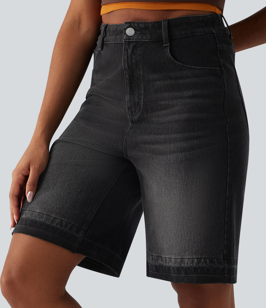Halara Flex™ Bermuda casual en jean taille haute avec poches