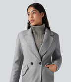 Manteau long polaire col cranté manches longues avec poches