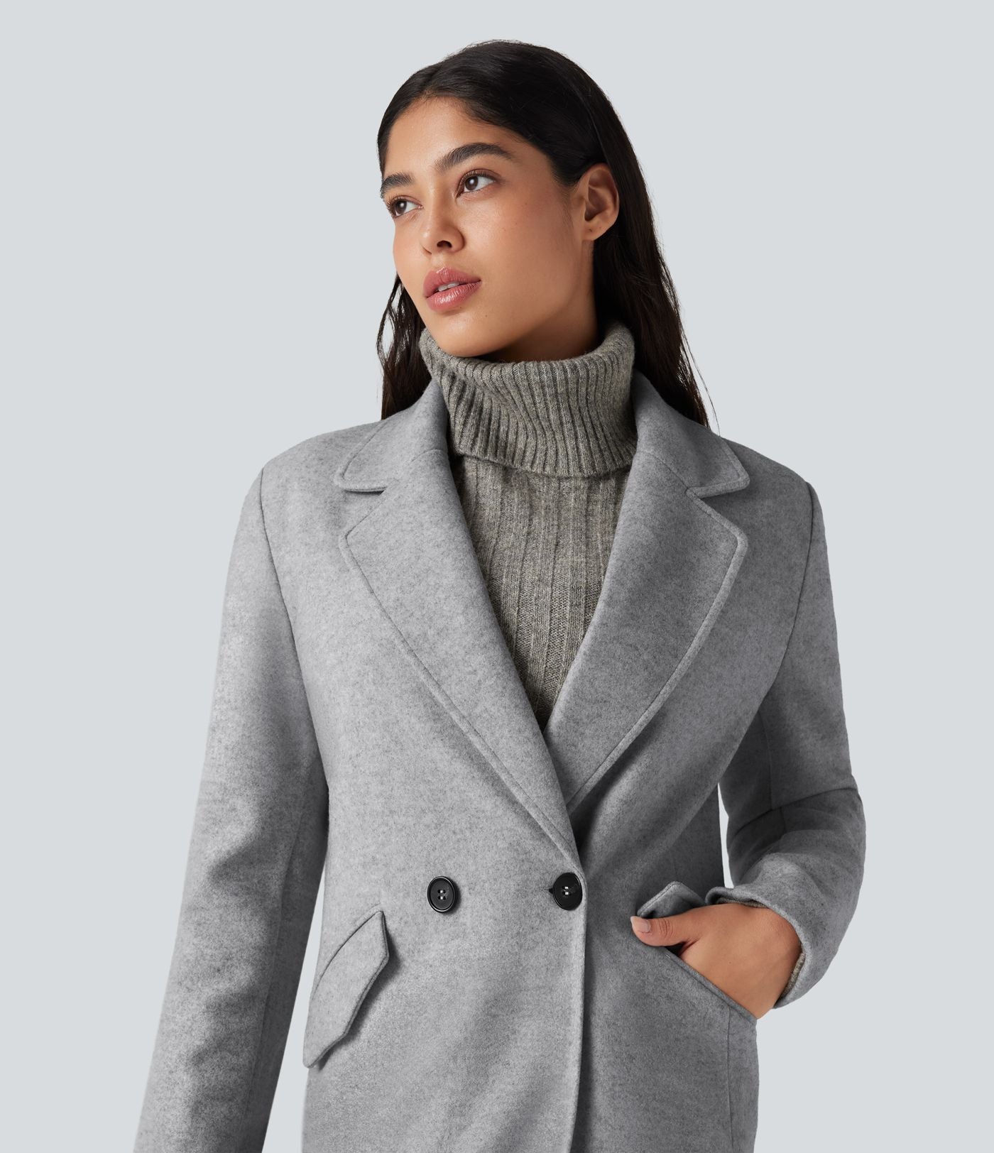 Manteau long polaire col cranté manches longues avec poches