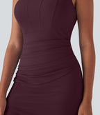 Robe moulante mi-longue SoftlyZero™ Airy col carré corset froncée effet frais InstantCool, bonnets E-G