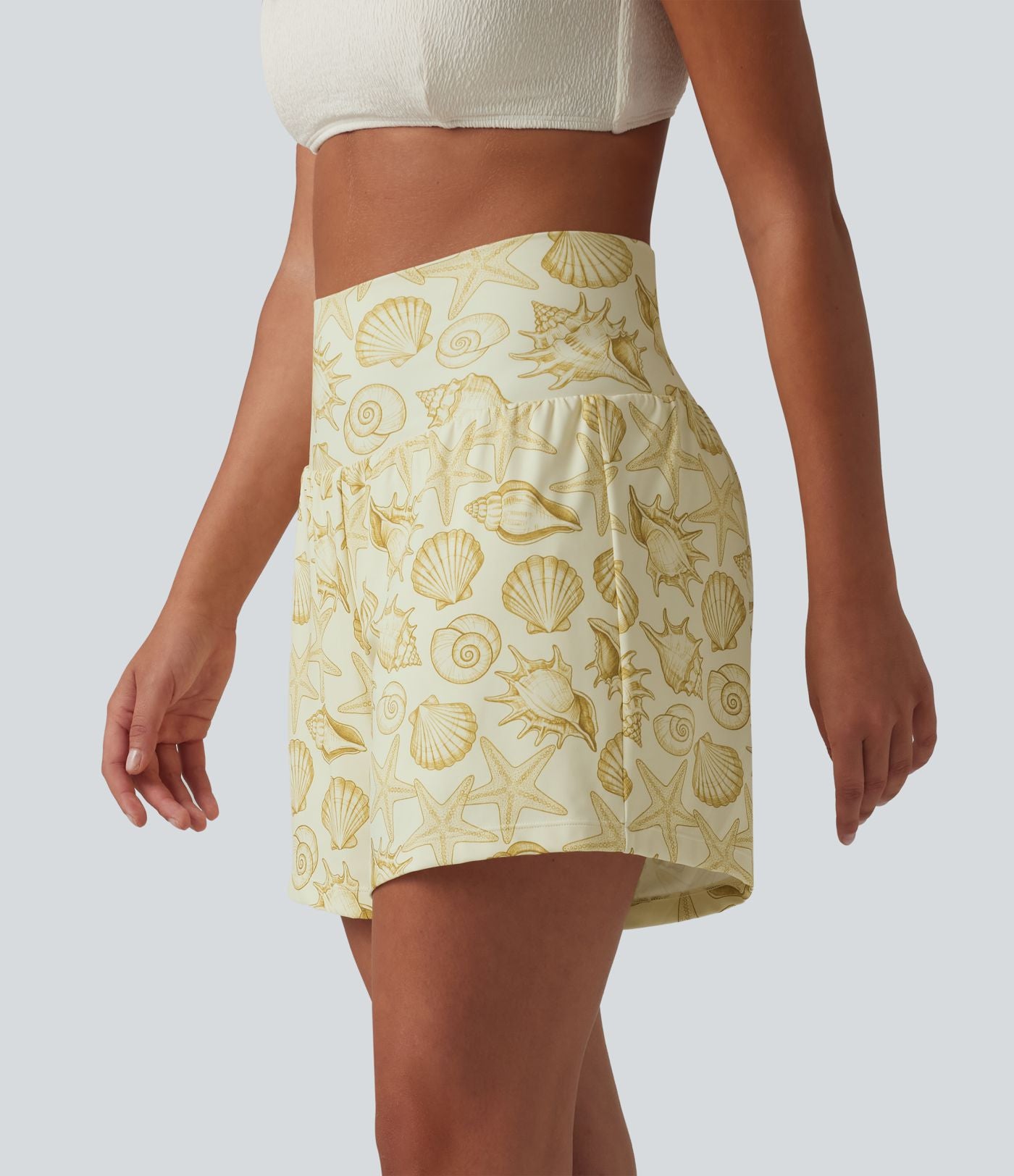 Short taille haute 2 en 1 à motif coquillage 12,5 cm avec poches