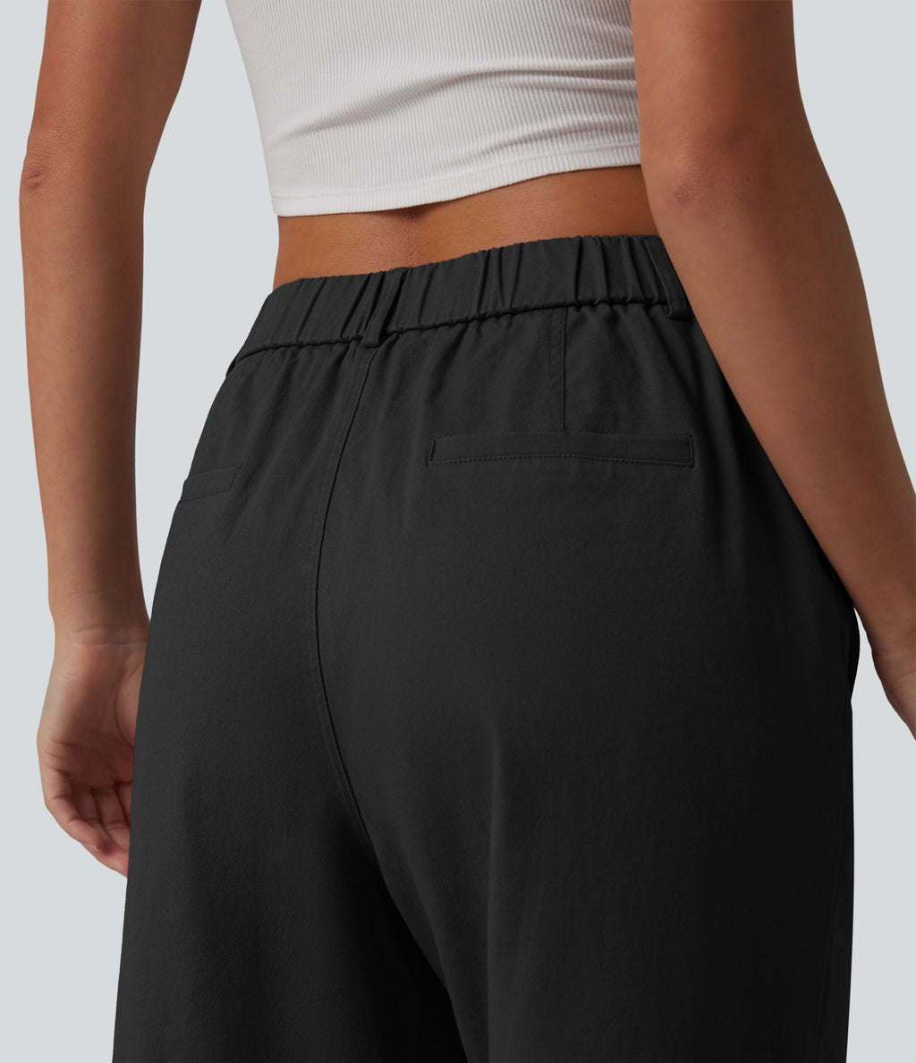 Pantalon chino tailleur en coton, taille haute, coupe droite et poches
