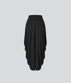 Pantalon décontracté drapé à poches multiples et taille moyenne, jambe large