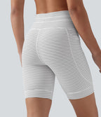 Short cycliste de yoga taille haute à rayures avec cordon de serrage 17,5 cm et poches