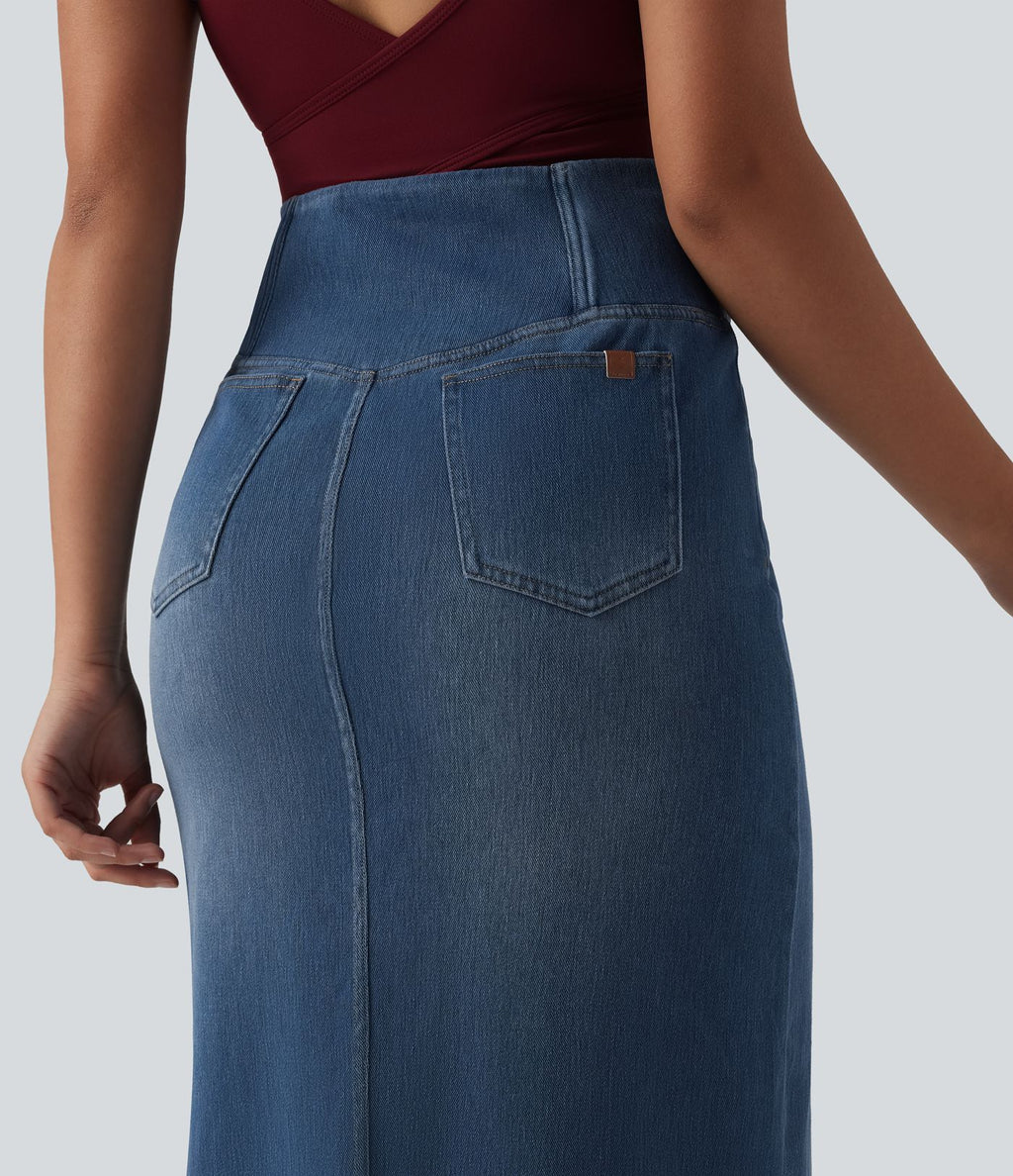 Halara Flex™ Jupe droite casual en jean asymétrique taille haute ventre plat avec fente et poches