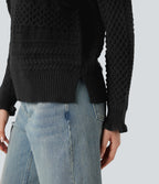 Pull col montant à volants manches longues à découpes