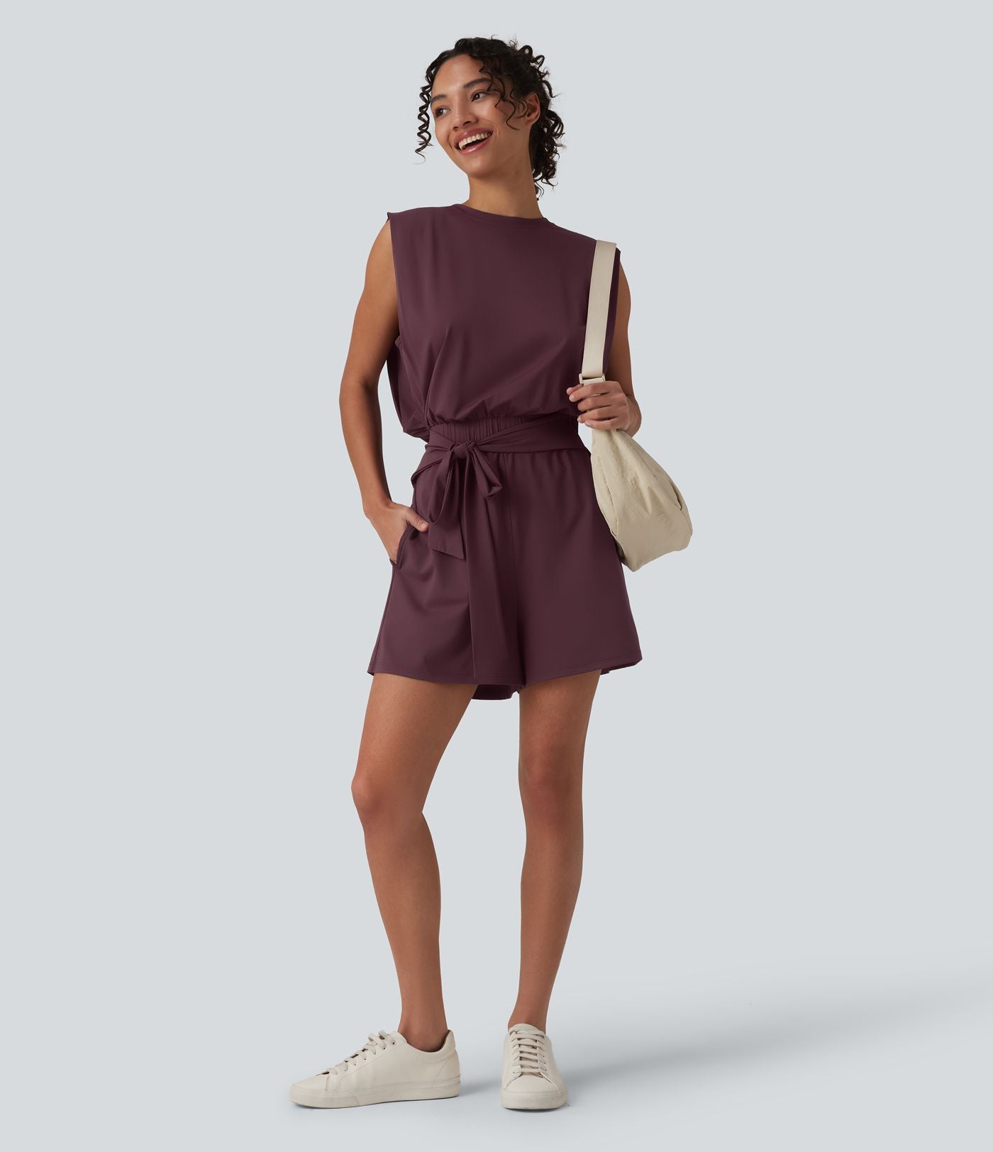 Combishort décontracté col rond sans manches effet frais InstantCool avec nœud frontal et poches, accès facile Easy Peasy, protection solaire UPF50+