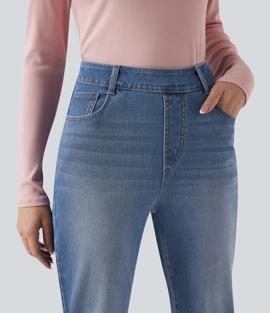 Jean décontracté Halara Flex™ ajusté taille haute ourlet retroussé avec poches