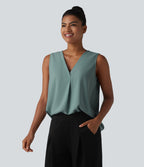 Blouse esprit bureau oversize défroissage facile, sans manches et col V