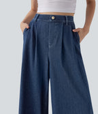 Jean palazzo ample et fluide Halara Flex™ Cool Touch en denim extensible tricoté à taille haute, séchage rapide et multiples poches