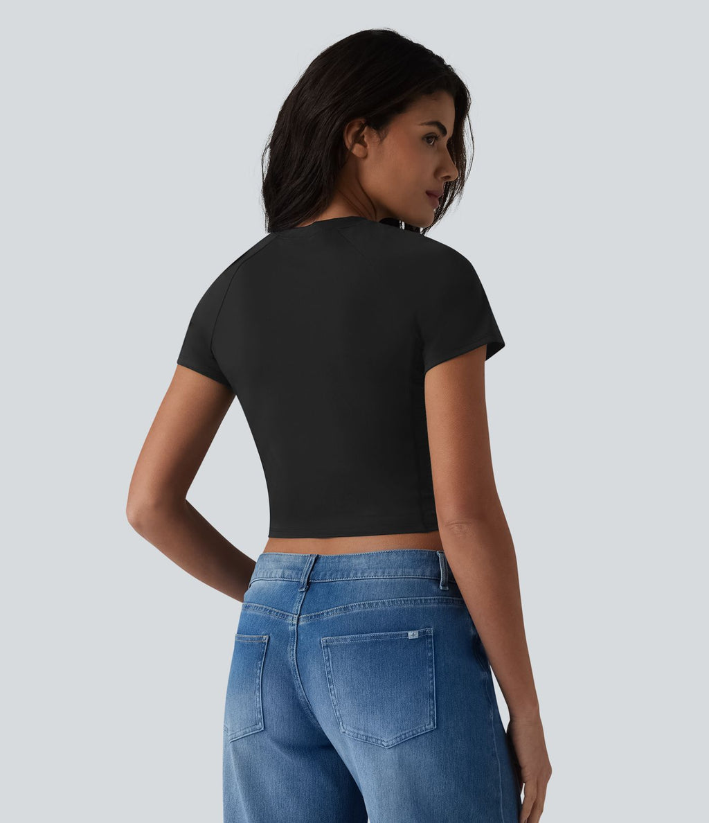T-shirt casual col rond à manches raglan avec empiècements en mesh respirant