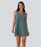 Robe active de yoga mini 2 pièces à encolure en U, dos nu, dos nageur, maille contrastante et poche latérale
