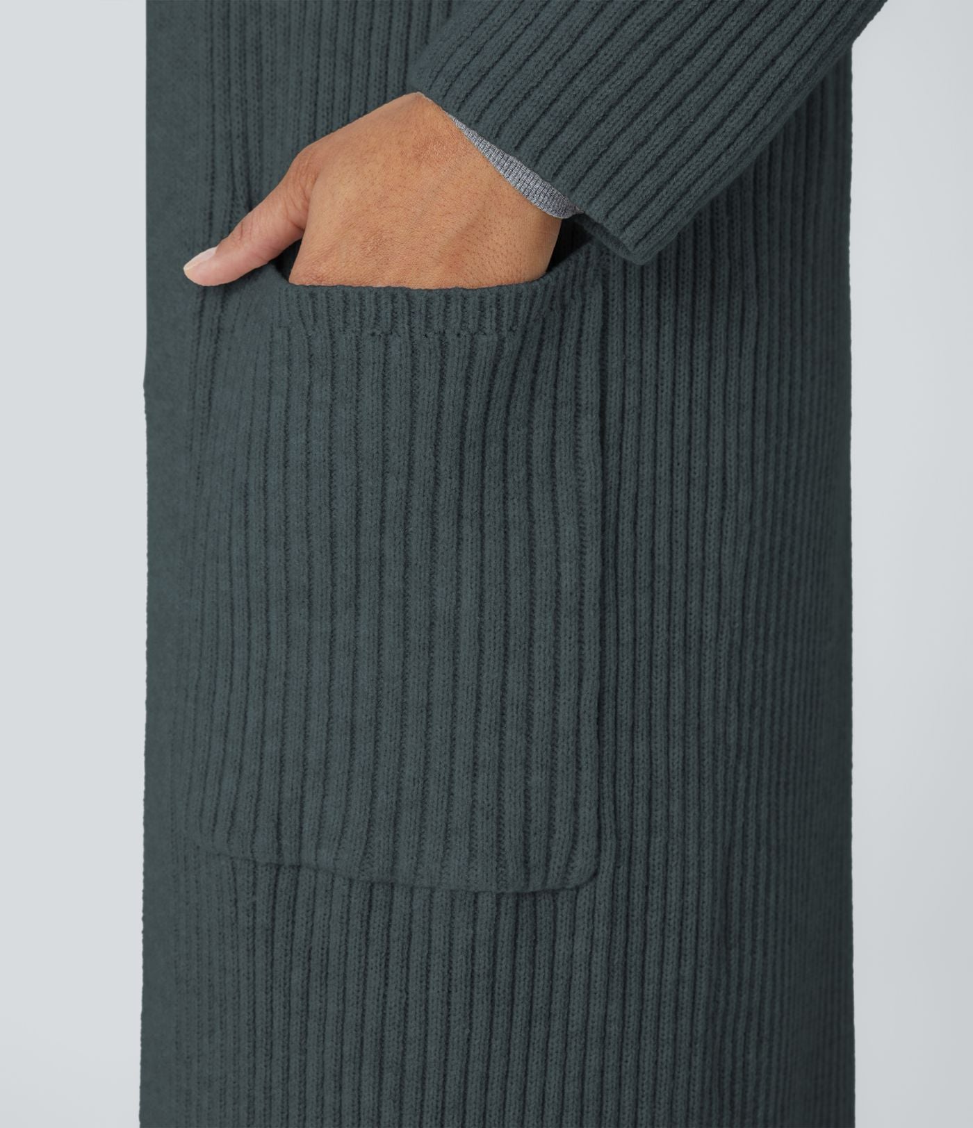 Cardigan long casual à capuche, manches longues et poches