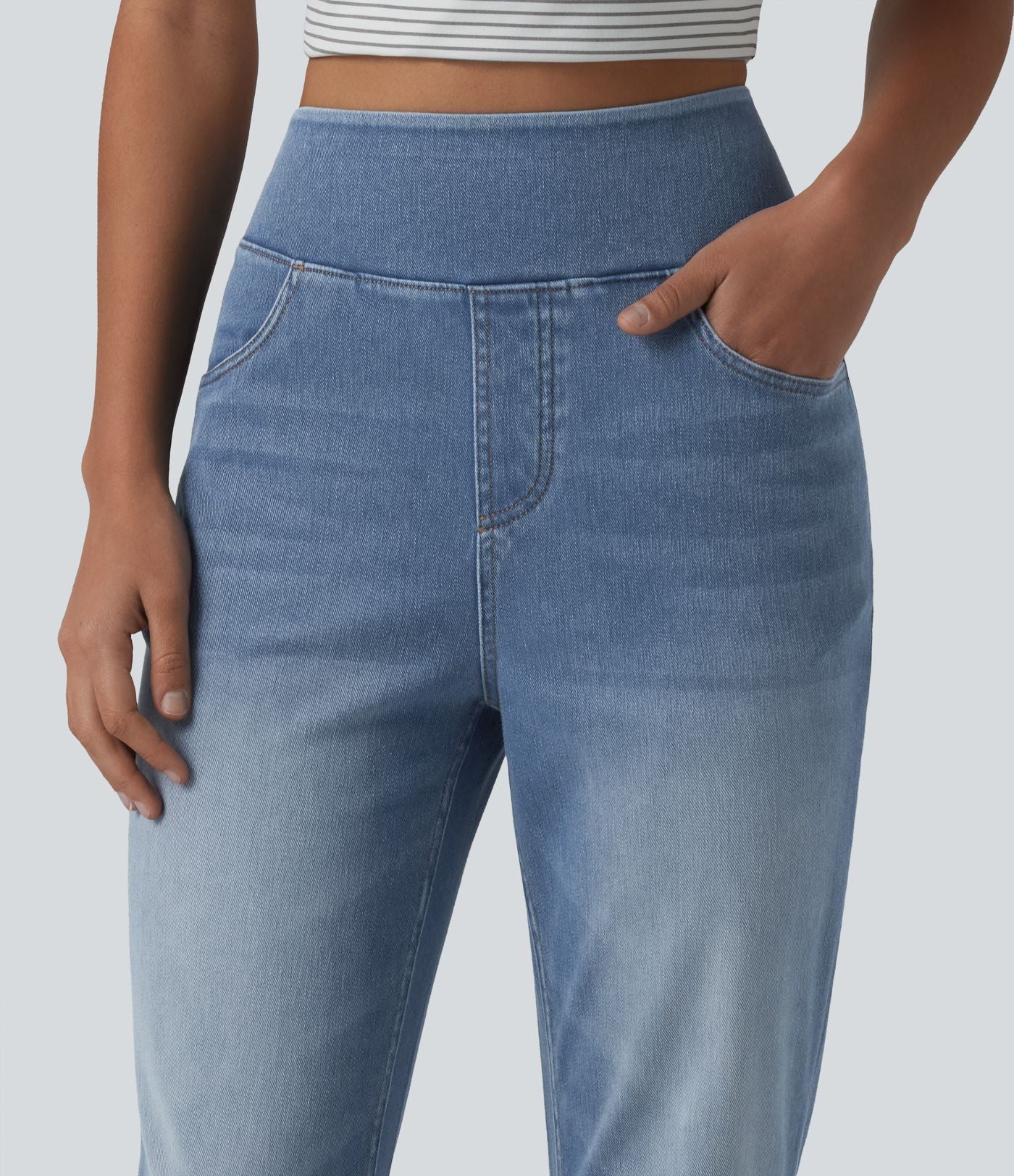 Jean Halara Flex™ Curvy taille haute bootcut délavé décontracté avec poches