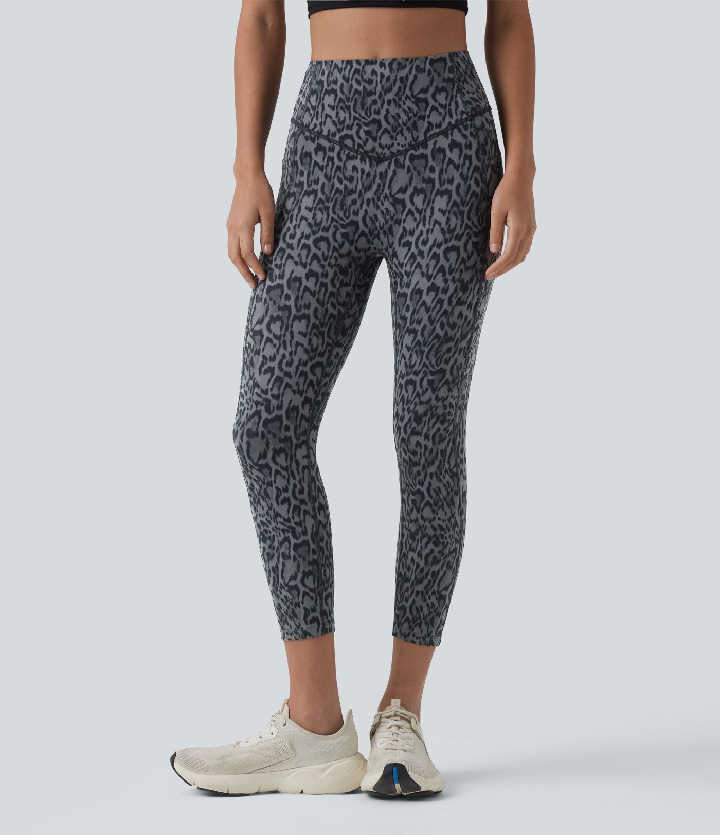 Legging corsaire d'entraînement taille haute gainant effet push-up imprimé léopard Halara UltraSculpt™ avec poches