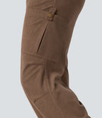 Pantalon jogging cargo velours côtelé coupe droite taille mi-haute avec cordon de serrage et poches