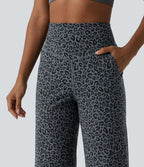 Pantalon de yoga jambes droites taille haute gainant imprimé léopard Halara UltraSculpt™ avec poches