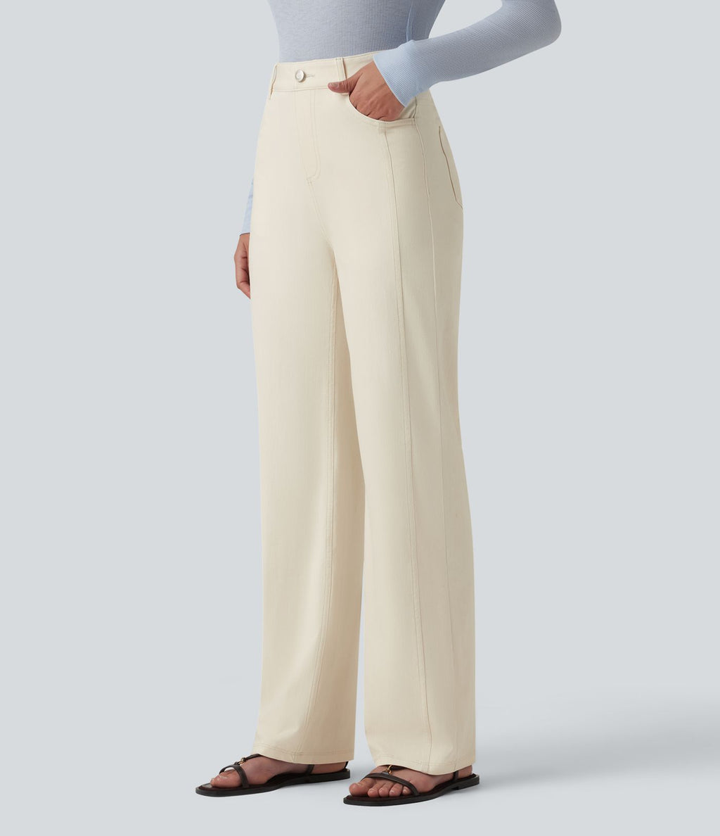 Jean Halara Flex™ taille haute, coupe droite décontractée, avec poches