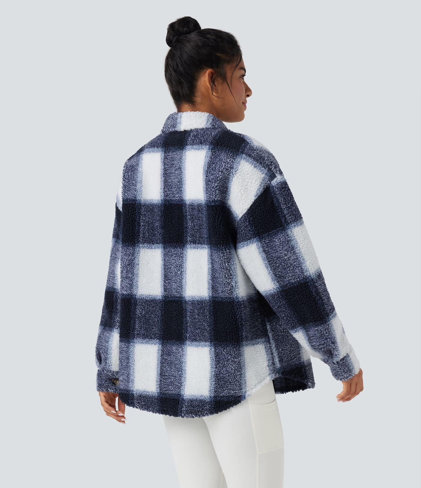 Veste-chemise sherpa col ourlet arrondi manches longues avec poches