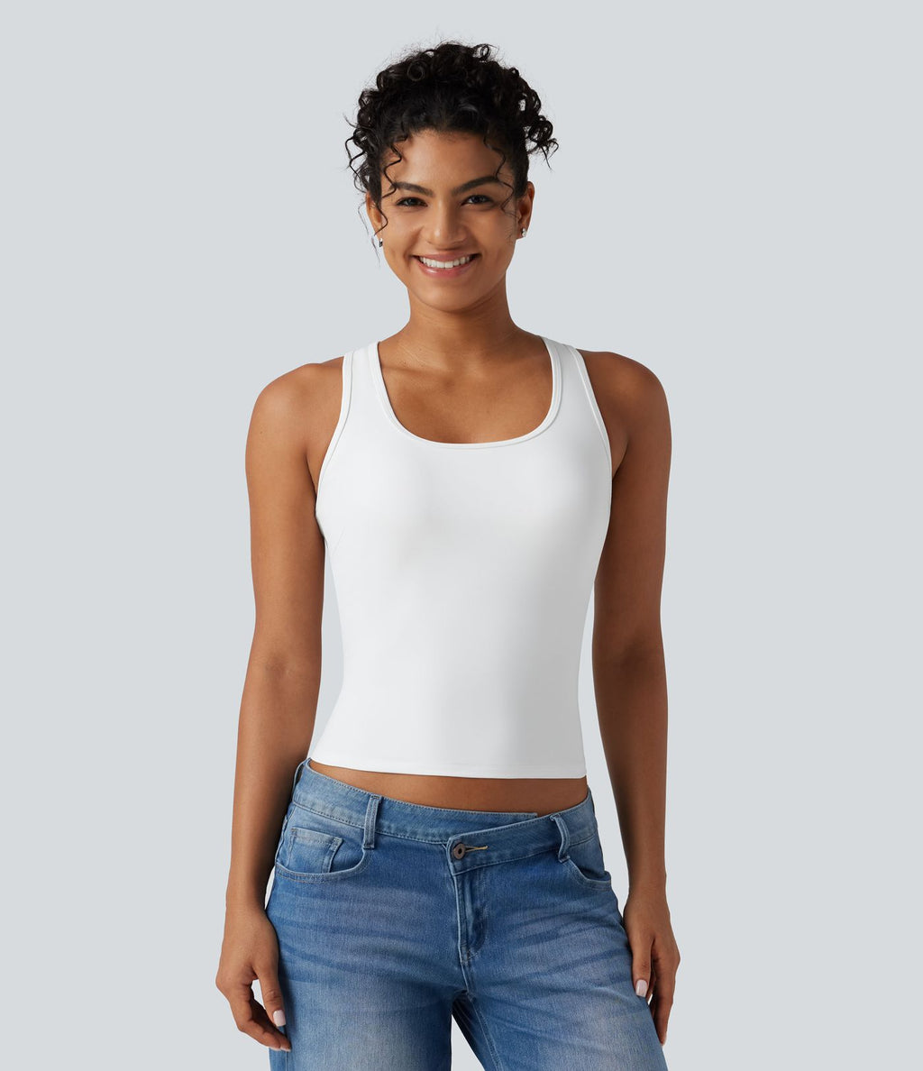 Débardeur casual SoftlyZero™ Airy à col U, dentelle contrastée, découpes et coussinets amovibles