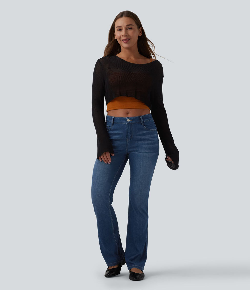 Halara Flex™ Jean bootcut casual taille basse en lyocell drapé, avec poches