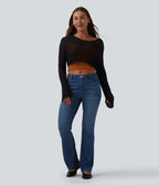 Halara Flex™ Jean bootcut casual taille basse en lyocell drapé, avec poches