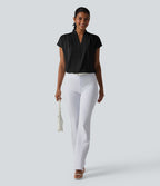 Blouse esprit bureau ample défroissage facile, col V et manches chauve-souris