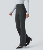 Halara Flex™ Pantalon tailleur évasé à carreaux pied-de-poule, taille haute avec boutons décoratifs et poches latérales