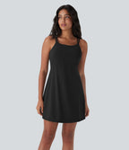 Robe de sport danse 2-pièces SoftlyZero™ Plush double bretelles caraco avec poches D-F