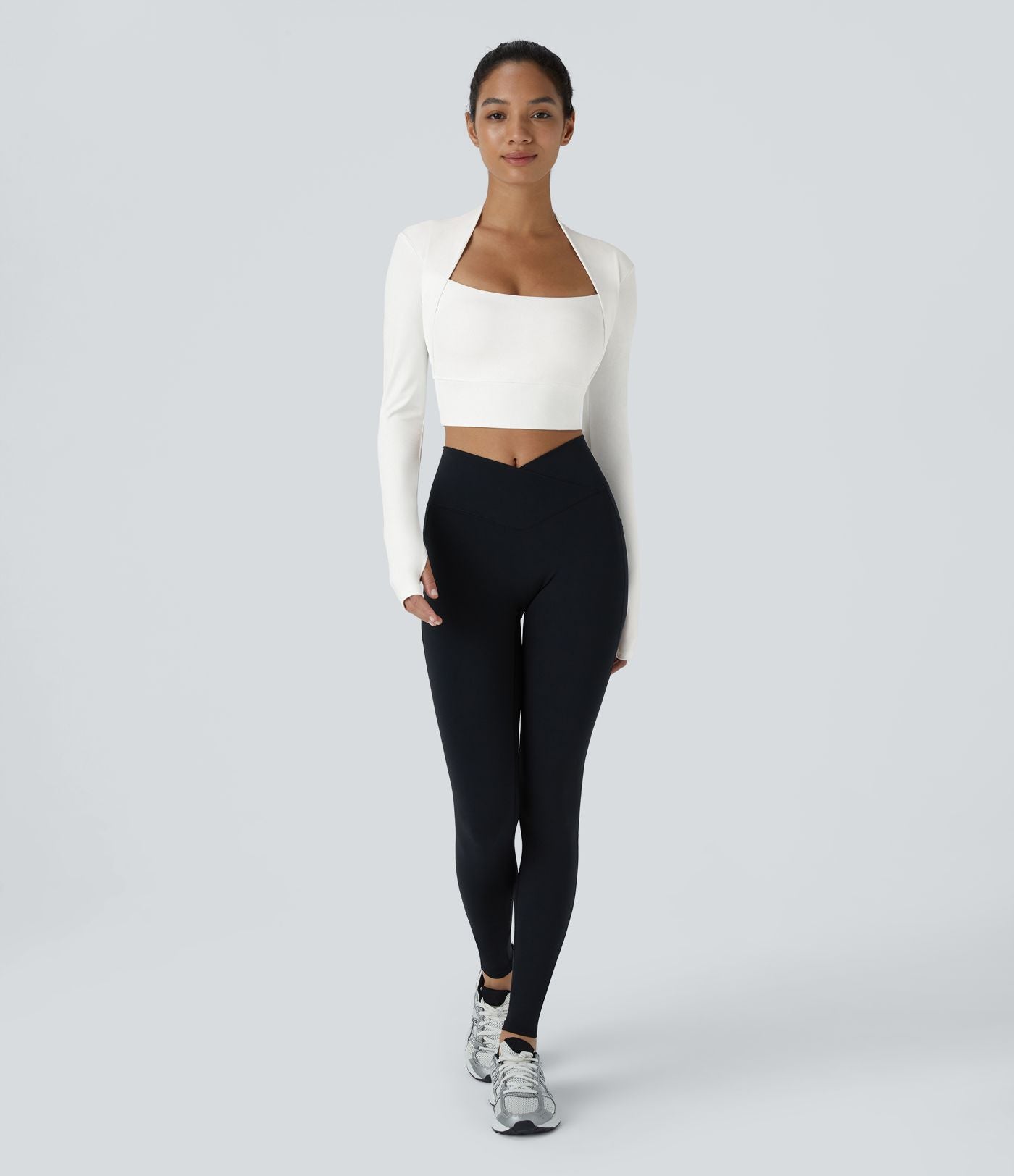 Softlyzero™ Plush Top de Sport Yoga Pull Manches Longues Trou pour Pouce 2 en 1 Court