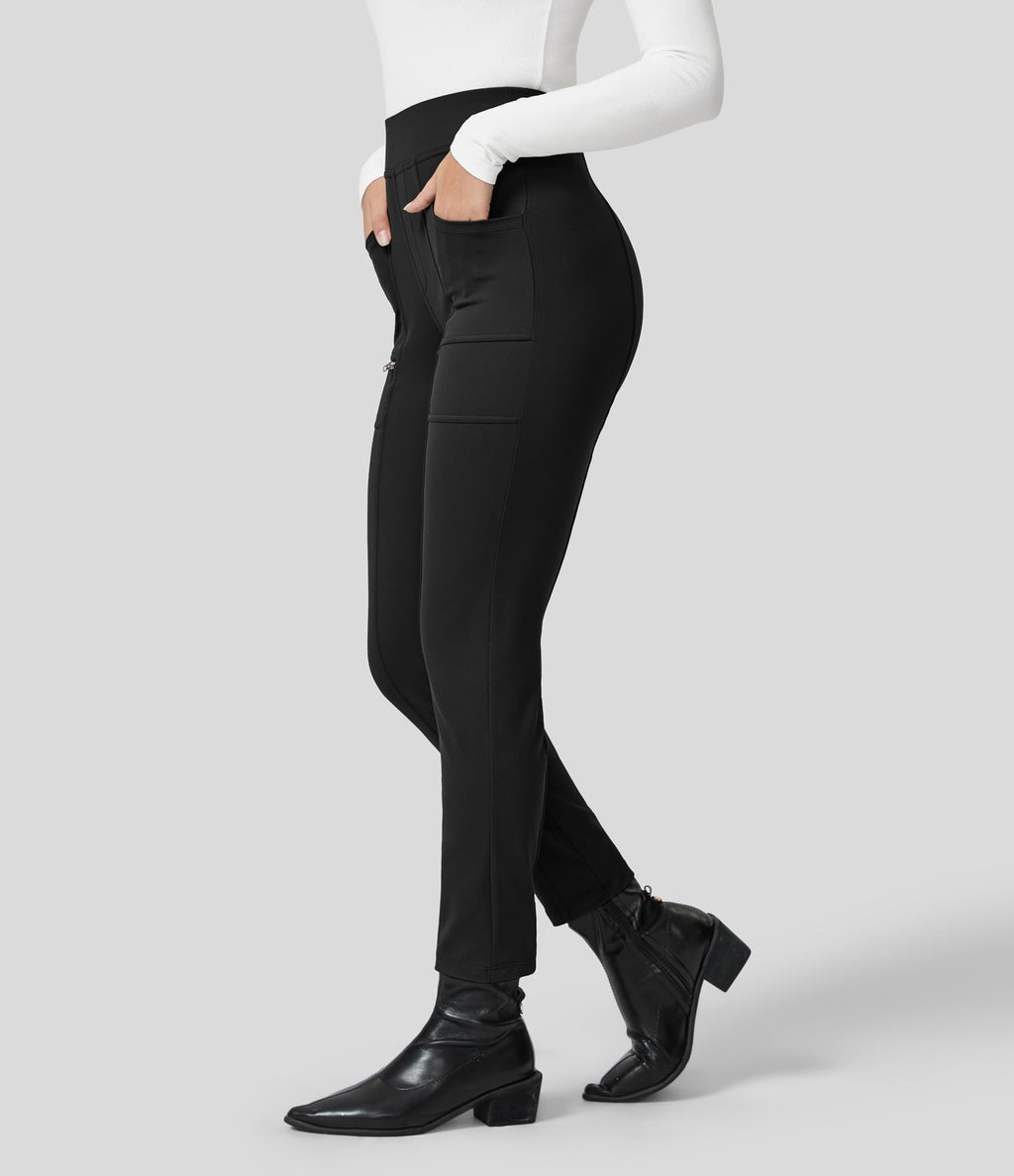 Pantalon ajusté taille haute zippé avec poches