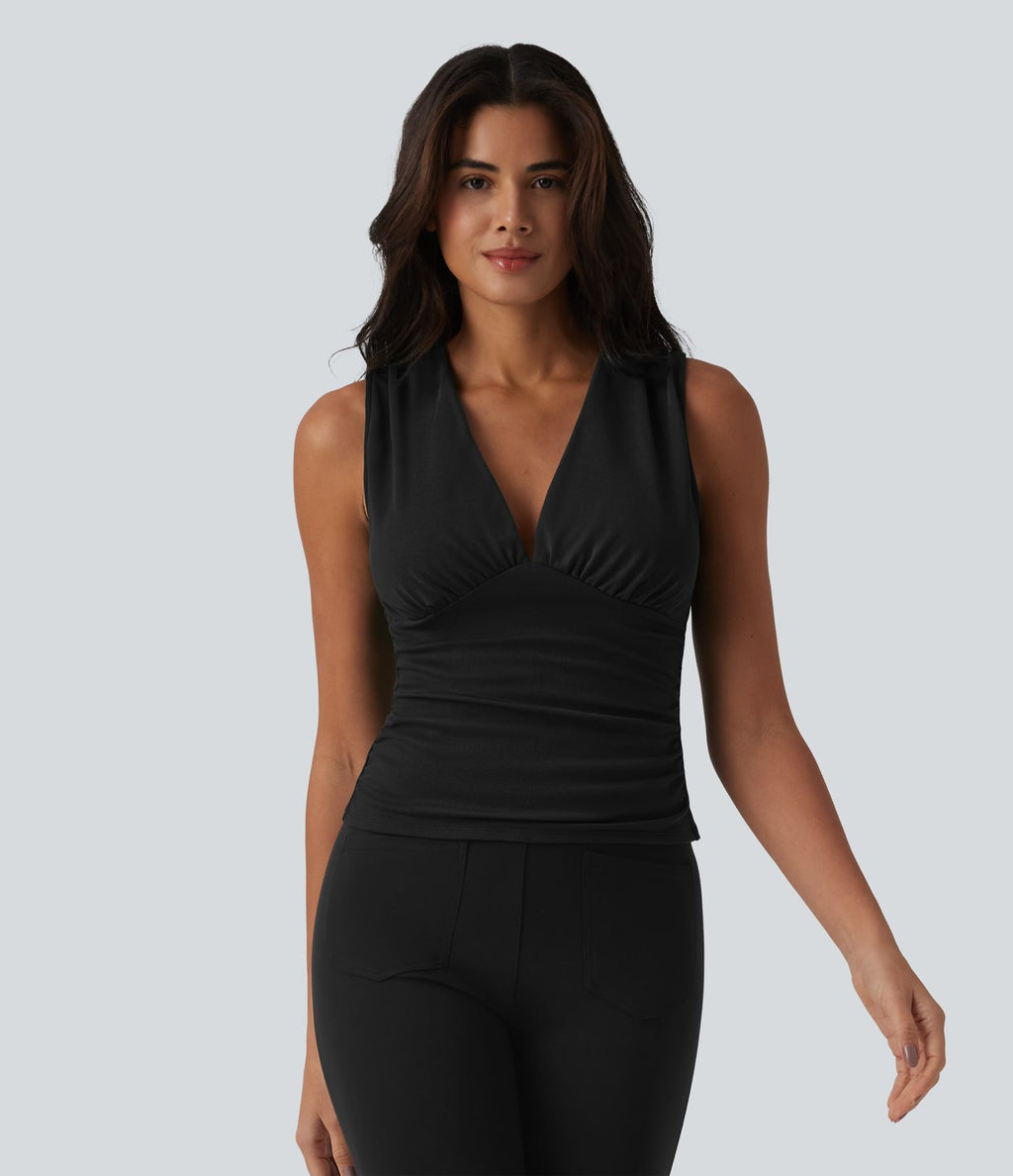 Débardeur tailleur col V avec fronces et brassière intégrée