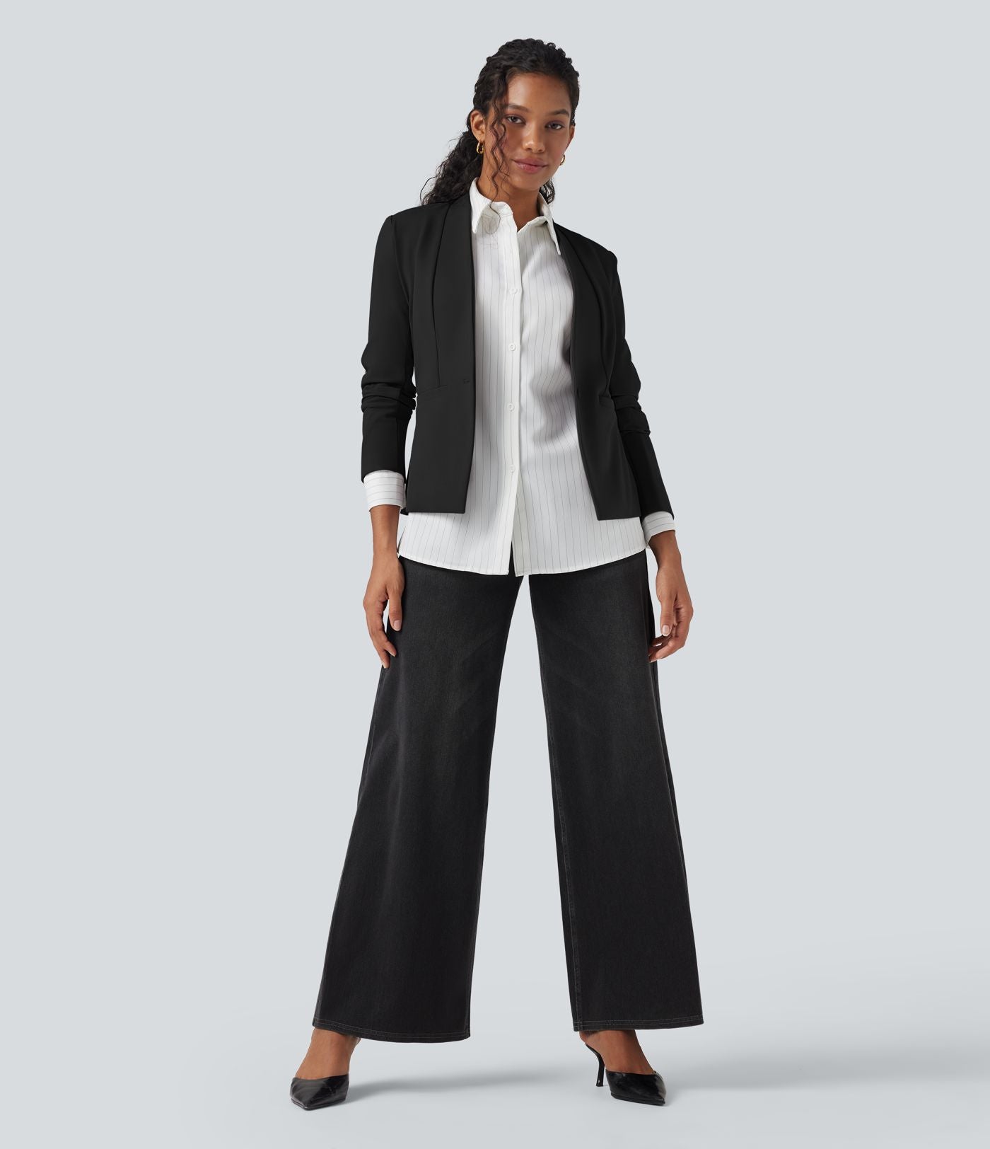Blazer tailleur ajusté en sergé manches longues avec poches