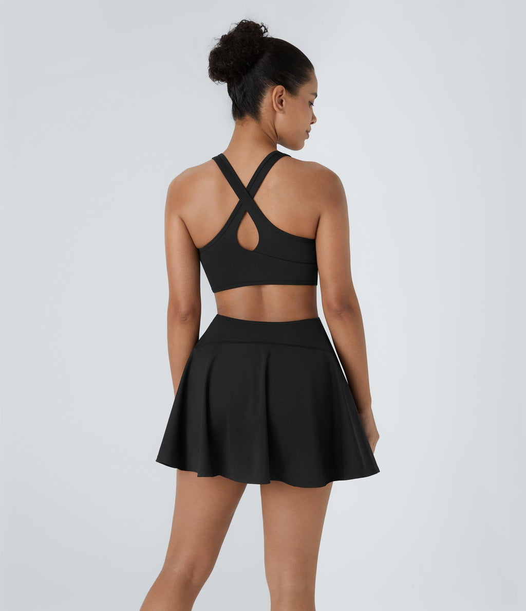 Robe de tennis mini SoftlyZero™ Airy dos nu avec bretelles croisées découpées et poches à effet frais InstantCool