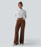 Pantalon tailleur évasé taille haute avec poches