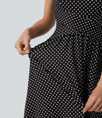 Robe fluide décontractée midi sans manches dos nu croisée à pois avec poches
