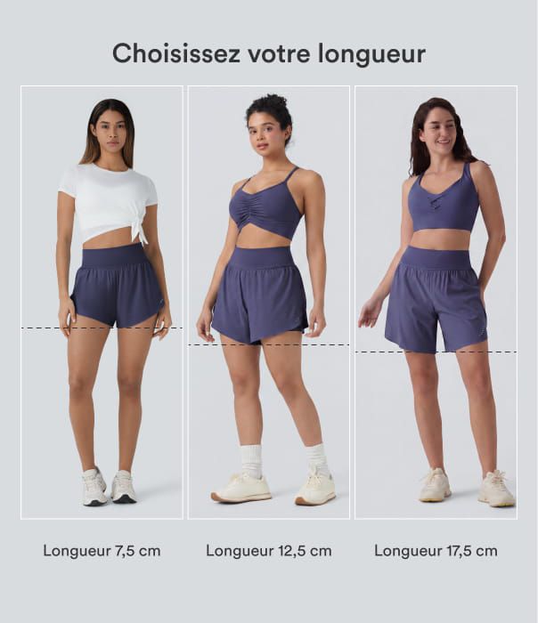 Softlyzero™ QuickDry Short de course à pied 2-en-1 taille haute à ourlet croisé avec pois réfléchissants et poches latérales