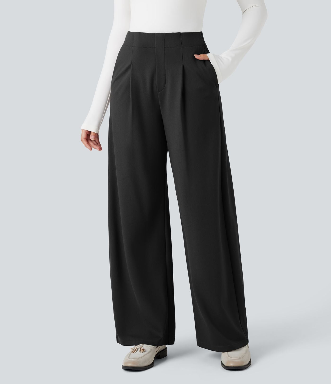 Pantalon tailleur jambes tonneau gainant taille haute avec culotte intégrée Halara Flex™ avec poches