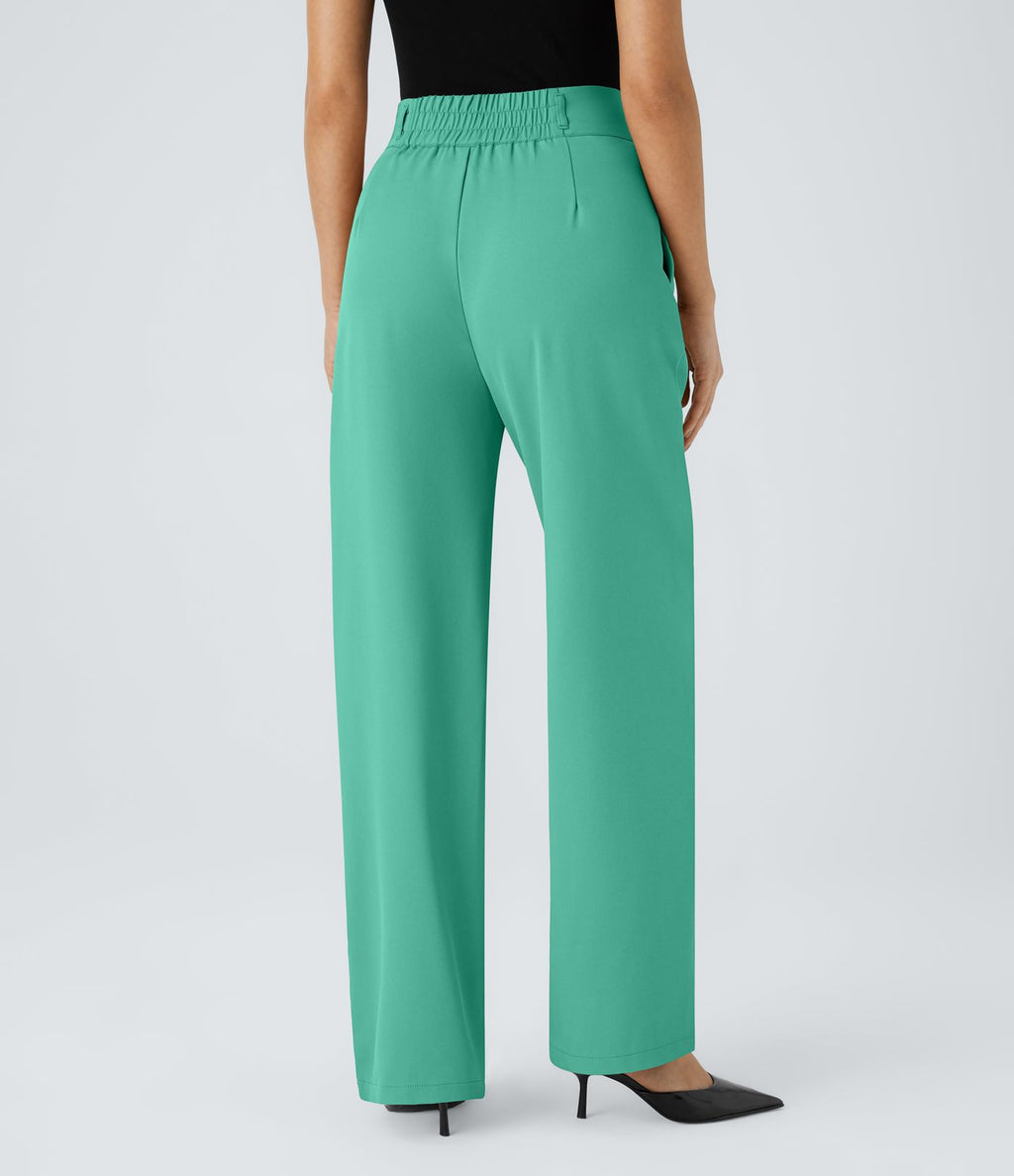 Pantalon de travail Halara Flex™ droit froncé avec poche zippée, taille haute
